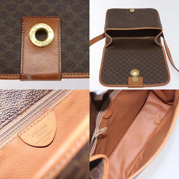 CELINE Macadam Canvas Shoulder Bag Pvc Leather Brown Gold - Picture 11 of 12